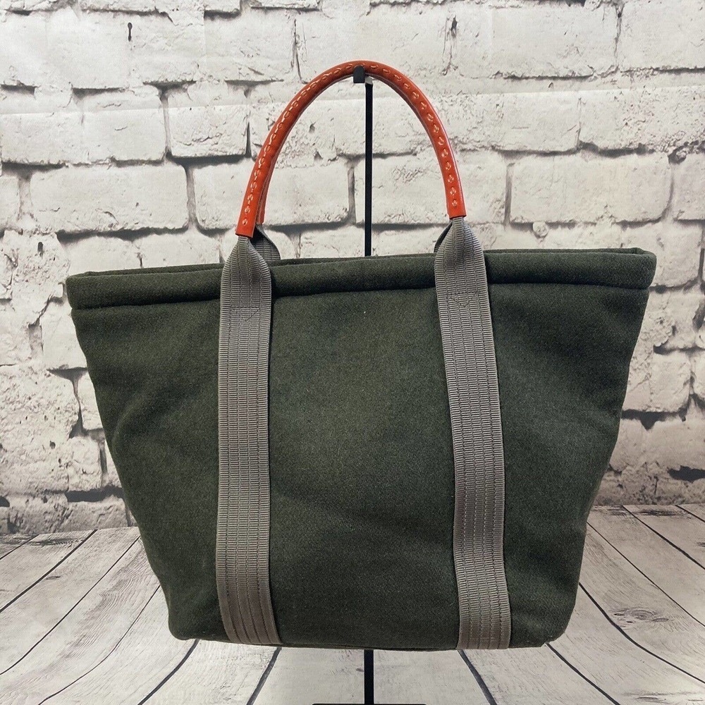 Gilli Wool Medium Tote Bag in Olive‎ Green With Orange Handles Made In Italy